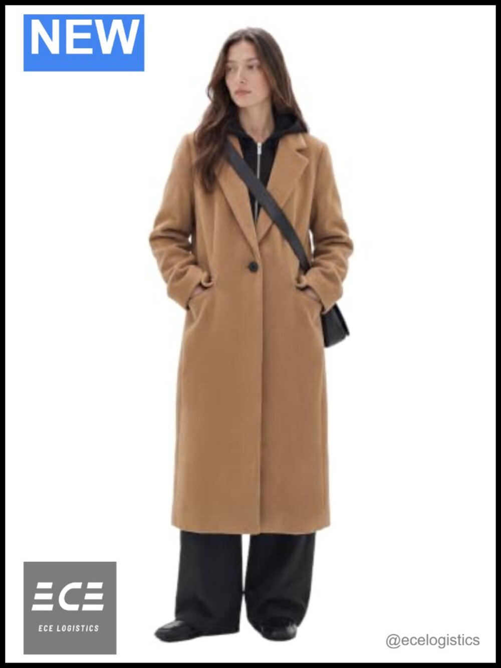 Womens Long Hooded Wool Pea Coat Winter Overcoat Fall Outerwear